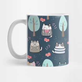 Seamless Pattern Trees Cute Kawaii Cats Mug